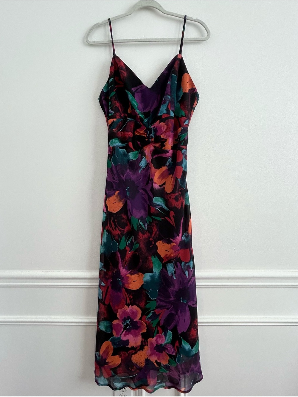 Lulus Beautiful Entrance Multi Floral Twist-Front Midi Dress in Multi Floral - L - Picture 2 of 14